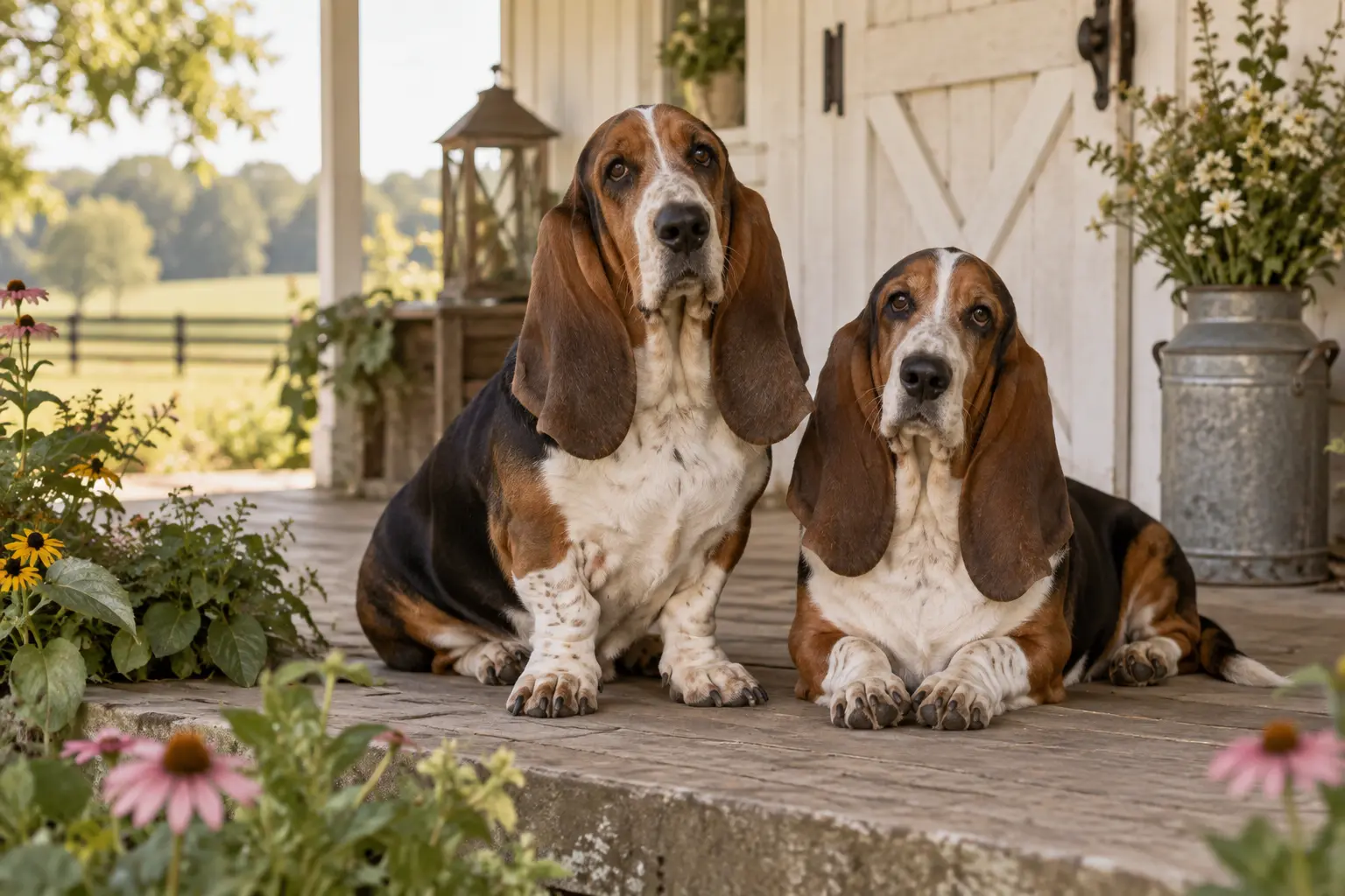 A Basset Hound relaxing at The Basset Barn